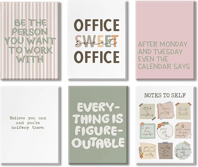 Office Inspirational Wall Art,Teamwork Motivational Wall Decor for Office,Workplace Canvas Wall Art Set of 6,Inspiring Quotes Poster Prints 12x16In