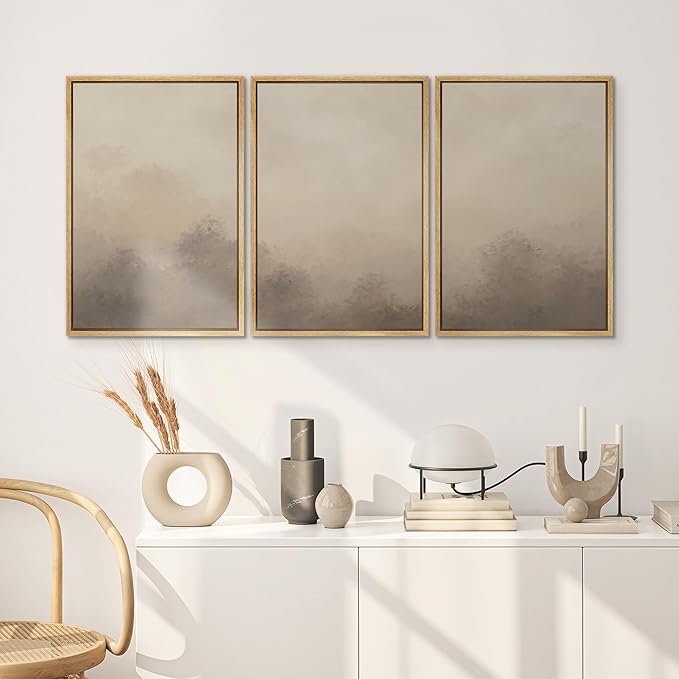 SIGNWIN Framed Canvas Print Wall Art Set Neutral Misty Forest Landscape Earth Tone Illustrations Modern Art Decorative Boho Relax/Zen Nordic for Living Room, Bedroom, Office - 16"x24"x3 Natural