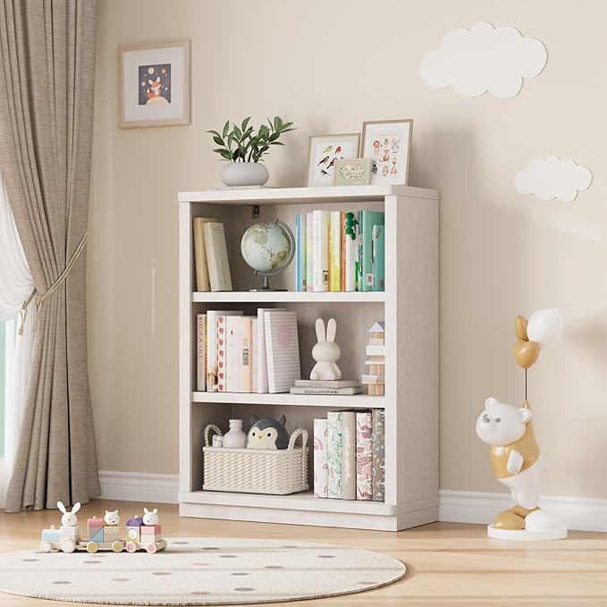 Rresyet 3 -Tier Bookcase, 42" Tall Book Shelf, 31” Wide Bookshelves, Wooden Bookcase Display Storage for Home Office, Living Room and Study Room (White)