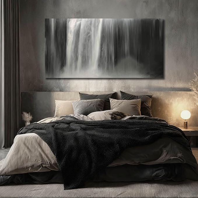 Artexist Black and White Canvas Wall Art Abstract Wall Decor Waterfall Pictures 29"x58" Decorations for Living Room Kitchen Artwork
