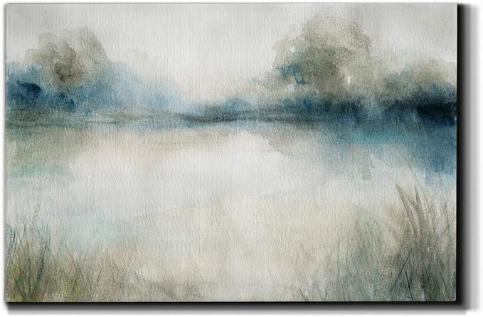 Landscape Wall Art Premium Gallery Wrapped Canvas Abstract Ocean Forest Modern Artwork Decoration for Living Room Kitchen Bathroom Office, Ready to Hang