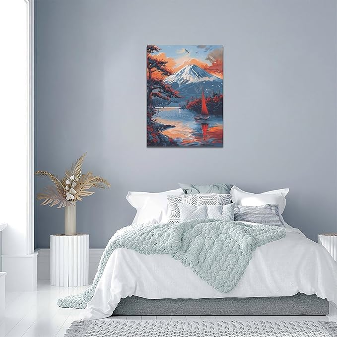 Japanese Wall Art Japan Pictures Wall Decor Asian Landscape Canvas Painting Print Home Modern Artwork Decorations Framed for Bathroom Living Room Bedroom Office 12 x 16 inch