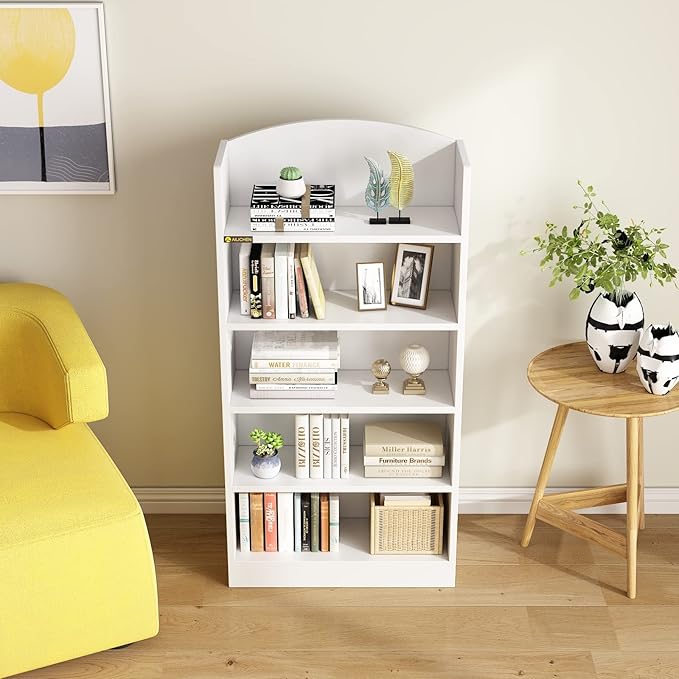 5 Tier Shelf Bookcase,47" Tall Bookshelf Display Storage Shelves,Freestanding Book Shelves for Bedroom Home Office Library Living Room,White