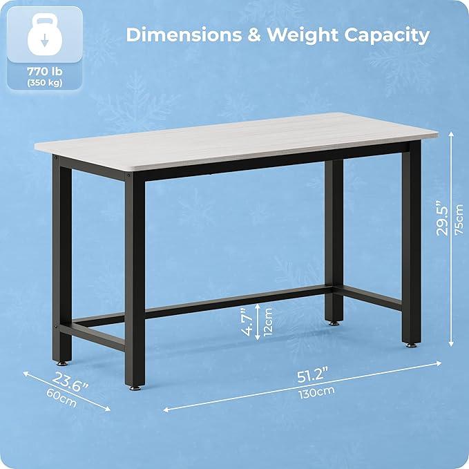 51" Home Office Desk Modern Computer Desk 51.2x23.6x29.5 inches PC Table with Thicken Frame Industrial Style Sturdy Metal Frame Furniture for Writing Gaming Grey Oak+Black