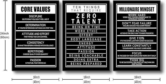 Motivational Canvas Wall Art Inspirational Quotes Picture Painting Ten Things That Require Zero Talent and Core Values Print Poster for Office Bedroom Living Room Artwork Ready to Hang [48''Hx24''W]