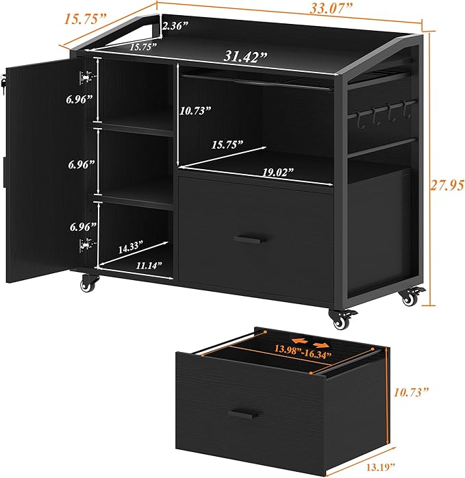HSH File Cabinet with Wheels with Locks,Black Oak