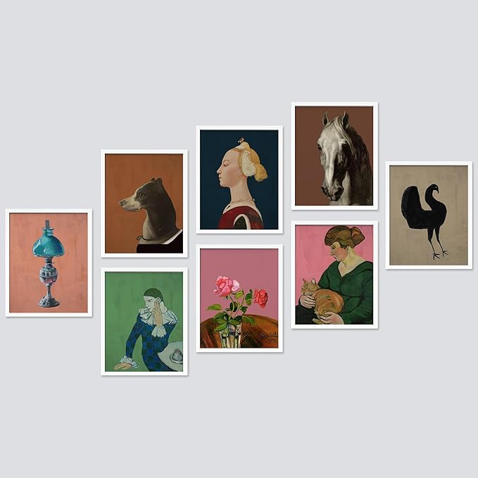 SIGNWIN Framed Poster Bathroom Decor, Wall Art Room Decor Multicolor for Living Room, Bedroom, Office European Animal Woman Renaissance Portrait Vintage Illustrations Bohemian - 8"x10"x 8 White