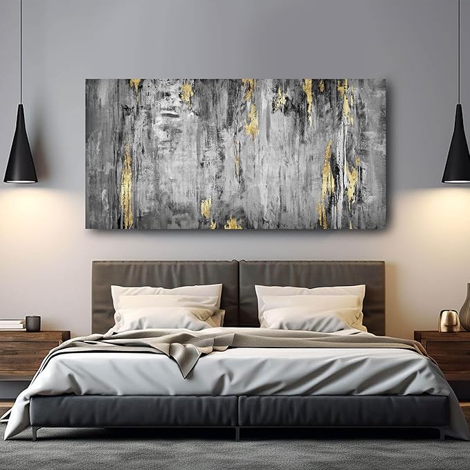 Kureful Large Abstract Canvas Wall Art Black and Grey Artwork 29"x58" Large Painting Canvas Wall Art for Living Room Wall Office Decor