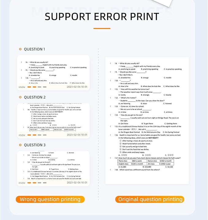 Health Gear Portable Thermal Printer Mini A4 Thermal Printer, 200dpi Bluetooth Thermal Printer Rechargeable Inkless Thermal Printer for School Office, Mobile Printer for