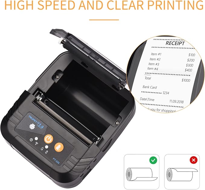 Mini Portable Receipt Thermal Printer 80mm Receipt Printer USB+Wireless BT Connection for Office/Market Compatible with Windows/Android/iOS