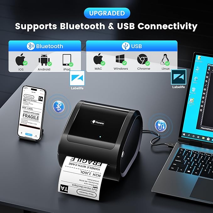 Phomemo D520BT Thermal Label Printer for Business, 4x6 Bluetooth Shipping Label Printer for Small Business & Packages, Compatible with Android, iOS, PC, Amazon, Shopify, USPS