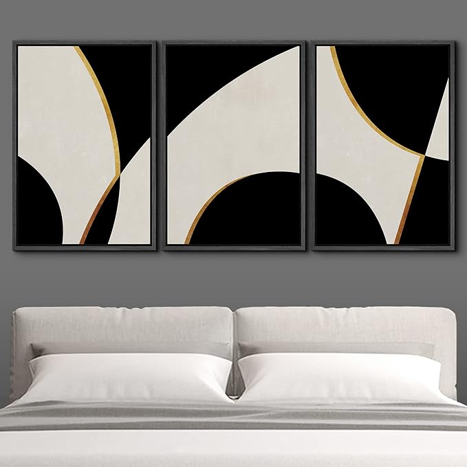 IDEA4WALL Framed Canvas Print Wall Art Set Art Deco Mid-Century Black Gold Polygons Abstract Shapes Illustrations Modern Art Decorative Contemporary for Living Room, Bedroom, Office - 16"x24"x3 Black