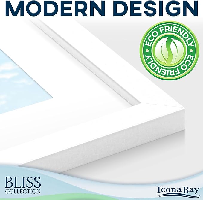 Icona Bay 12x16 White Picture Frame with Removable Mat to 9x12 Photo, Modern Style Wood Composite Poster Frame, Wall Mount Only, Bliss Collection