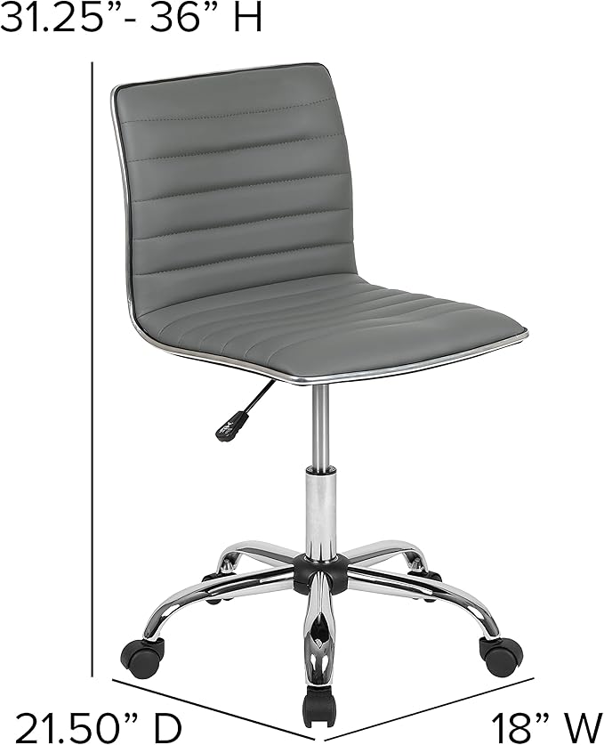 Flash Furniture Alan Low Back Designer Armless Light Gray Ribbed Swivel Task Office Chair