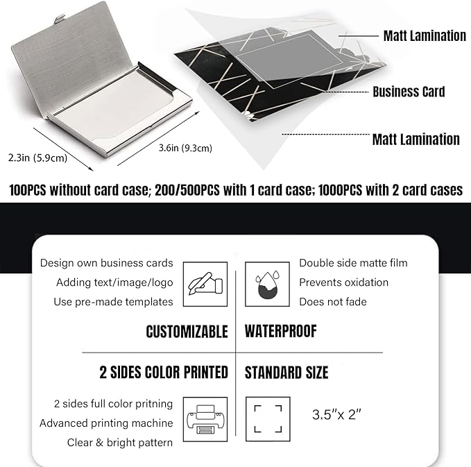 Business Cards Customize with Black & White Templates, Custom Business Cards Personalized with Your Logo, 3.5"X 2" 300gsm Matte Paper for Small Business