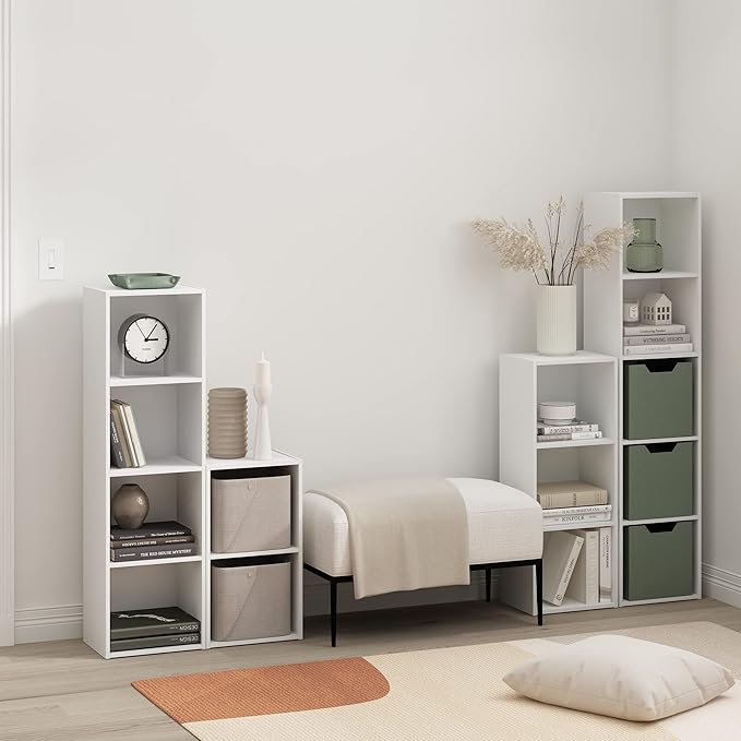 Furinno PASIR Book Shelf, 5-Tier Modern Bookshelf, Open Shelves Bookcase, 9 x 12 x 52, for Living Room, Bedroom, Home Office, Plain White