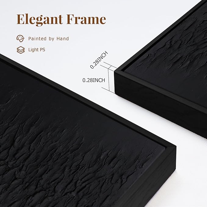 Zessonic Hand-Painted Thick Textured 3D Abstract Wall Art Large Black Texture Minimalist Wall Art - 3D Contemporary Dimensional Home Office Living Room Modern Wall Decor Framed - 24"x36"