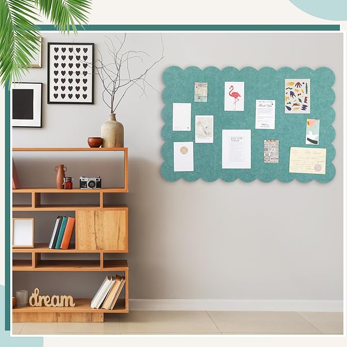 Scalloped Felt Bulletin Board 36 x 24 Inches Foldable Forest Green Pin Cork Board Alternative for Wall, 3' x 2' Trifold Christmas Picture Vision Self Adhesive Bulletin Decorative