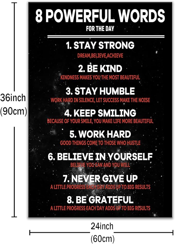 8 Powerful Words Motivational Poster Wall Art for Home Decor Picture Painting Inspirational Quotes Printed on Canvas Artwork for Living Room Office Gym Wall Decoration Ready to Hang [24''Wx36''H]
