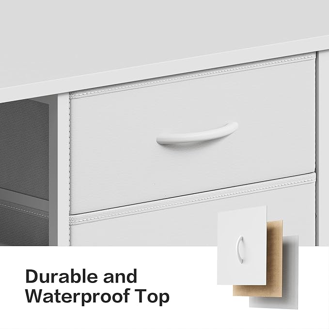 Mobile File Cabinet,Lateral Filing Cabinet with 3 Fabric Drawers,Rolling Printer Stand with 4 Open Storage Shelf for Home Office, White