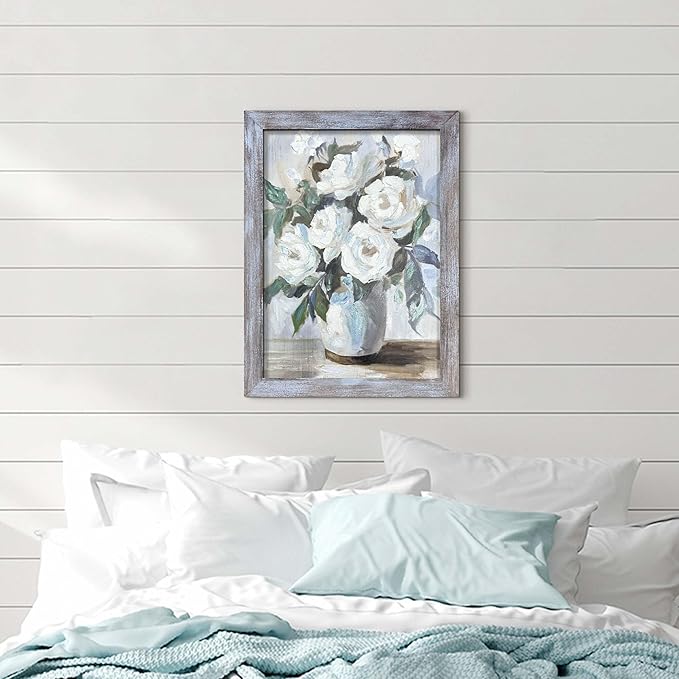 UTOP-art Flower Wall Decor Artwork - Elegant Floral Canvas Picture with Blue Accents for Bathroom Bedroom Gift 24"x18"