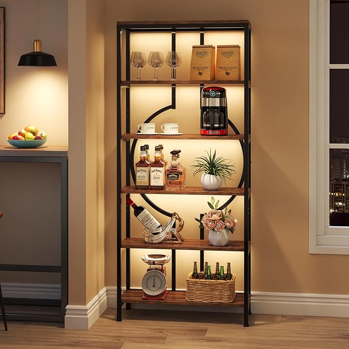Tribesigns 70.9 Inch Industrial Bookshelf, 6-Tier Tall Etagere Bookcase with Open Shelves, Metal Decorative Book Shelf Storage Shelving Unit for Living Room and Home Office, Rustic Brown 2PCS