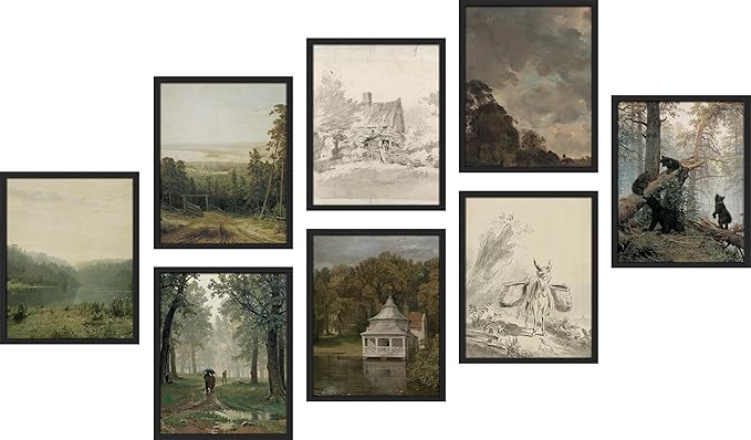 SIGNWIN Framed Poster Wall Art Set of Vintage Landscape, Sketches Art, Rustic Framhouse Decor for Living Room, Bedroom, Office - 12"x16"x 8 Black