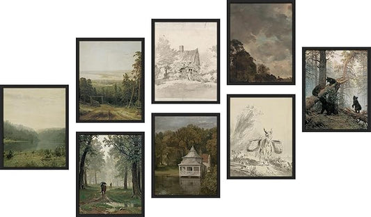 SIGNWIN Framed Poster Wall Art Set of Vintage Landscape, Sketches Art, Rustic Framhouse Decor for Living Room, Bedroom, Office - 12"x16"x 8 Black