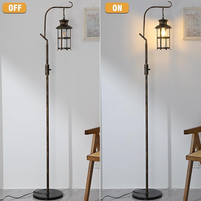 Vintage Dimmable Floor Lamp,Classical Lanterns Standing Lamp, Rustic Farmhouse Floor Lamp with Bronze Finish for Living Room Bedroom,Bar,Basement (Bronze)