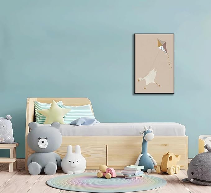 XXOUYLQ Cute Silly Goose Canvas Wall Art Goose flying a kite Posters Funny Animal Prints Pictures Beige Nursery Painting Neutral Kid's Room Wall Decor unframed