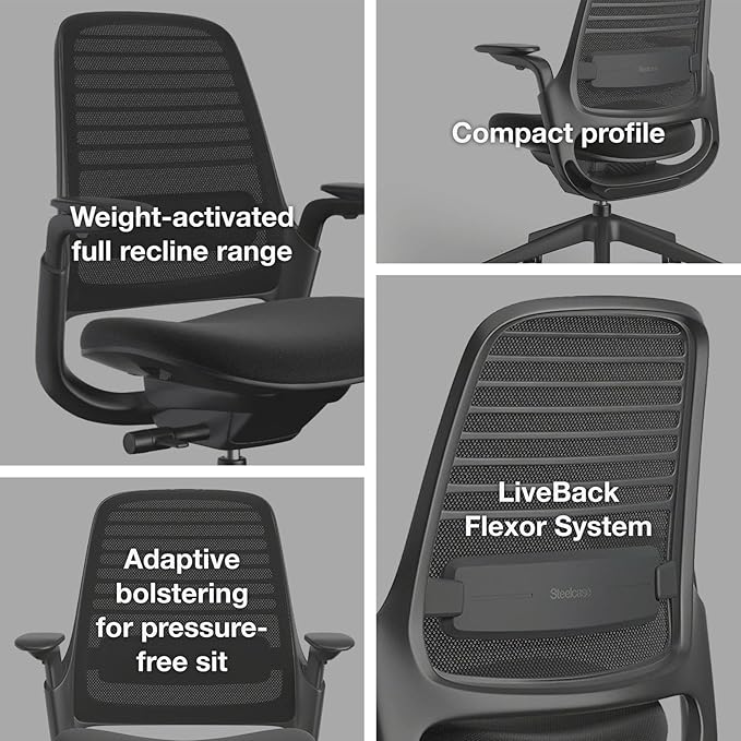 Steelcase Series 1 Office Chair - Ergonomic Work Chair with Wheels for Carpet - Helps Support Productivity - Weight-Activated Controls, Back & Arm Support - Easy Assembly - Royal Blue