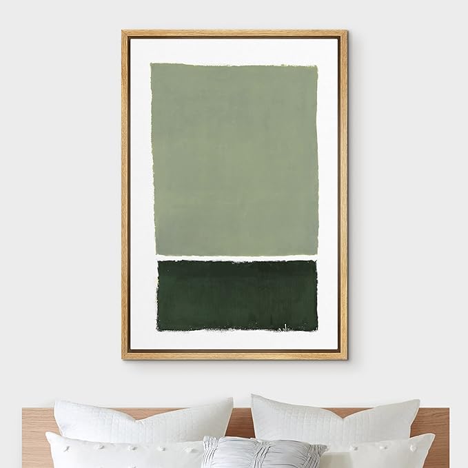 IDEA4WALL Framed Canvas Print Wall Art Forest Green Rothko Geometric Color Blocks Abstract Shapes Illustrations Modern Art Decorative Contemporary for Living Room, Bedroom, Office - 16"x24" Natural