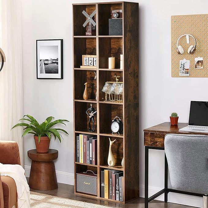 Narrow Bookshelf & Bookcase Set of 2, 6-Tier Floor Standing Open Book Shelf, Modern Corner Bookshelf with Storage Space, 71.5" Tall Bookshelves for Bedroom, Living Room and Office, Brown