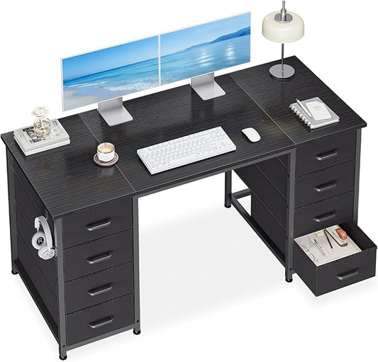 Casaottima 48 Inches Computer Desk with 8 Fabric Drawers, Modern Office Desk with Large Storage for Home Office, Study, Black
