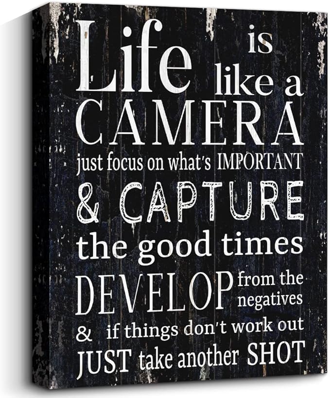 WOWGOOMO Life is Like a Camera Wall Art Vintage Inspirational Wall Decor for Home Décor Office Motivational Framed Encouraging Quotes Sayings Wall Plaque 12x16 Inch Inspirational Gift for Men Women