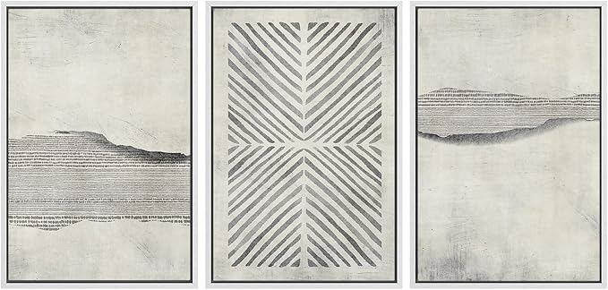 SIGNWIN Framed Canvas Print Wall Art Set Grunge Geometric Line Landscape Abstract Shapes Cozy Neutral Modern Art Decorative Boho Relax/Zen Nordic for Living Room, Bedroom, Office - 24"x36"x3 White