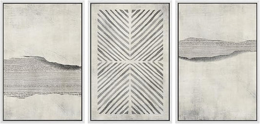 SIGNWIN Framed Canvas Print Wall Art Set Grunge Geometric Line Landscape Abstract Shapes Cozy Neutral Modern Art Decorative Boho Relax/Zen Nordic for Living Room, Bedroom, Office - 24"x36"x3 White