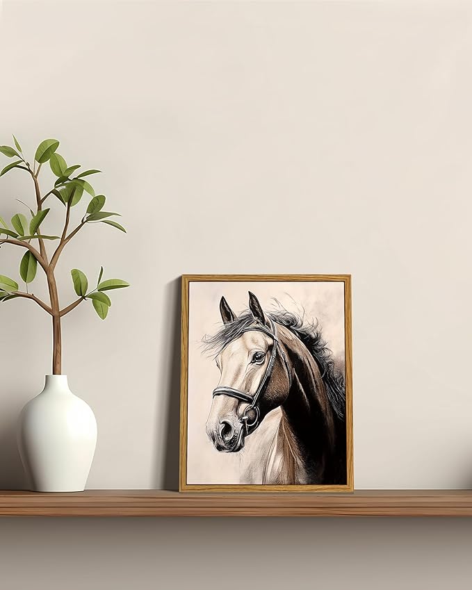 ARPEOTCY Vintage Framed Canvas Wall Art, Retro Horse Portrait Western Picture Decor, Rustic Farmhouse Country Wall Art for Living Room, Bathroom, Bedroom, Office(8 x 10 Inch)