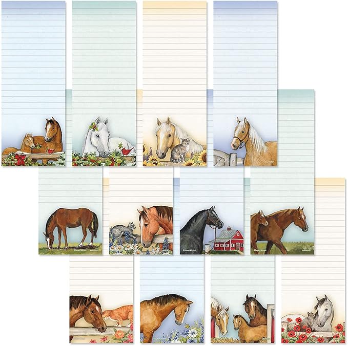 Current Horses Magnetic Notepad Set – Set of 12 Mini Memo Pads, 30-Sheet Pads, 2½ x 6½ Inches, Shopping List, to-Do Notes, Printed in The USA