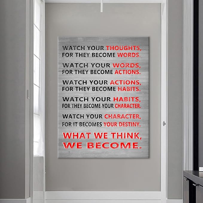 Motivational Watch Your Thoughts Canvas Wall Art Large Size Poster Painting Inspirational Quotes Picture Print Wall Decor Artwork for Living Room Office Gym School Stretched and Framed [30''Wx 40''H]