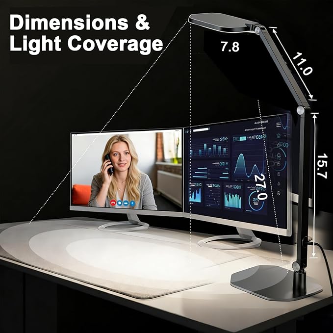 NS Pro LED Desk Lamp with Remote, Eye-Caring CRI95+ Dimmable Light, 3000K–6000K Adjustable Color Temperature, Flexible Clamp or Base Mount, Memory Function Desk Lamp for Office, Study & Zoom Meetings