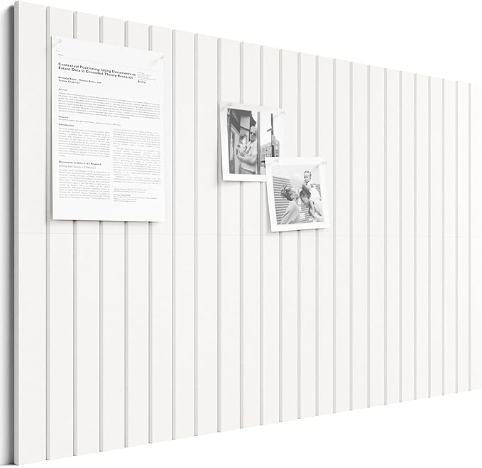 Bumusty Large Cork Board Alternative-36 x 24" Felt Bulletin Board Tiles, with 30 Pushpins, 40 Adhesive Tabs, 6-Pack Slat Wall Paneling, Cork Boards for Office Push Pin Board Felt Board-Milky White