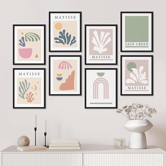 SIGNWIN Framed Poster Wall Art Set of Collage Henri Matisse Pastel Plant Blocks Nature Abstract Illustrations for Living Room, Bedroom, Office - 11"x14"x 8 Black