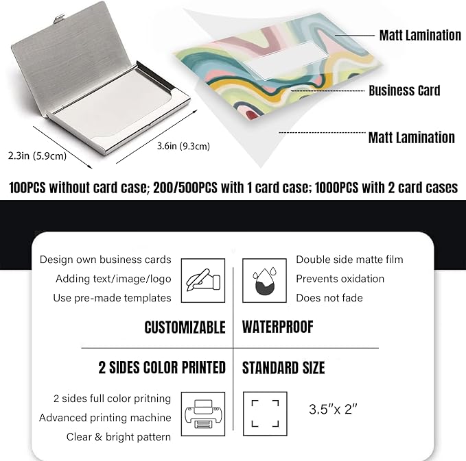 Business Cards Customize with Colorful Templates, Custom Business Cards Personalized with Your Logo, 3.5"X 2" 300gsm Matte Paper for Small Business
