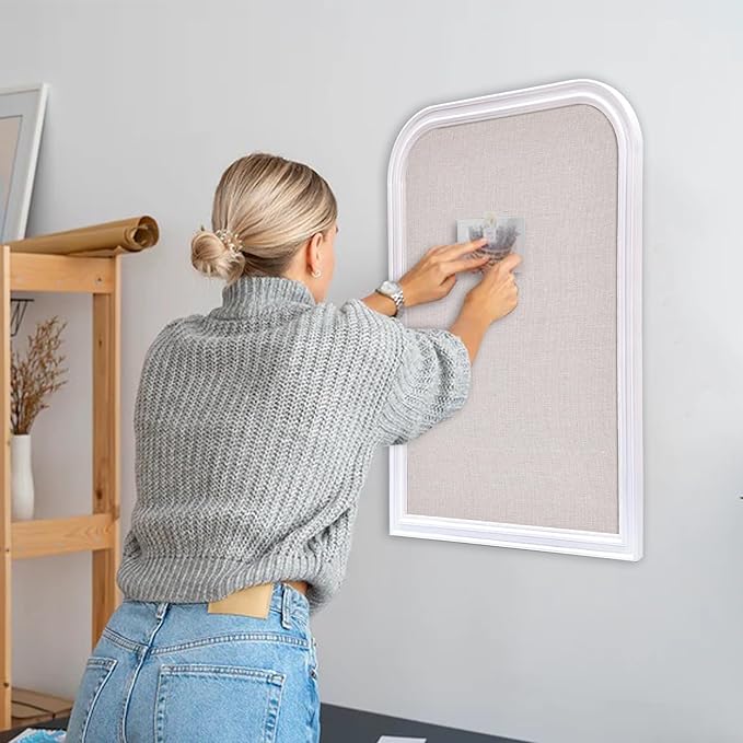 Bulletin Board with Linen, 23.6x17.7 inches Bulletin Board with White Wood Style Frame, Decorative Hanging Pin Board Vision Board Message Board for Office School Home Decor(2R&2S,L-4560,1p)