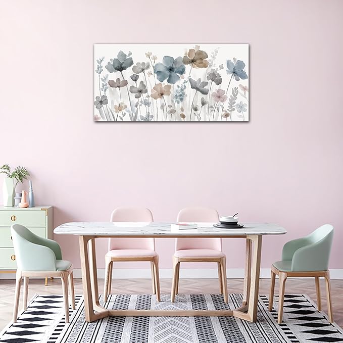 yearainn Elegant Flowers Canvas Wall Art - Floral Pictures for Wall Decor Indigo Brown Grey Canvas Painting Nature Printing Artwork for Living Room Bedroom Home Office Wall Decoration 20" x 40"