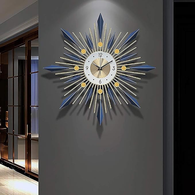 Wall Clock Wall Clock, Mid Century Metal Frame Wall Clock, Large Decoration for Home, Kitchen,Living Room,Office,Blue Clock (Blue 70cm/28in)