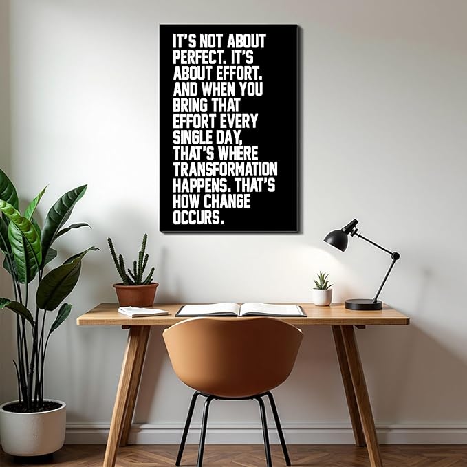 Minimalist Inspirational Framed Canvas Wall Art Black White Prints Wall Decor for Dorm Bedroom Office Living Room Home Gym Made in USA