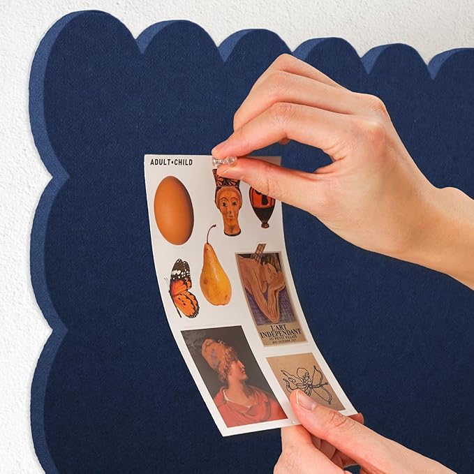 Scalloped Bulletin Board, 24 x 18 Inches Felt Pin Board - Decorative Cork Alternative for Wall, Foldable Picture Self-Adhesive Vision Prayer Board with 20 Pushpins - Dark Blue