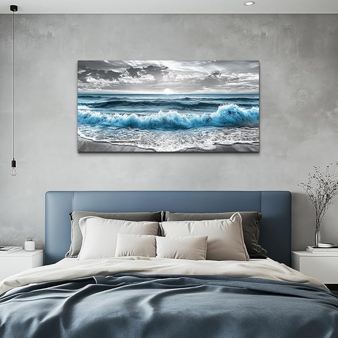 ZUITINGHUA Canvas Wall Art For Living Room Wall Decor For Bedroom Office Wall Decoration Sea Wave Landscape Painting Black And White Pictures Artwork Room Aesthetic Home Decor 20x40 In